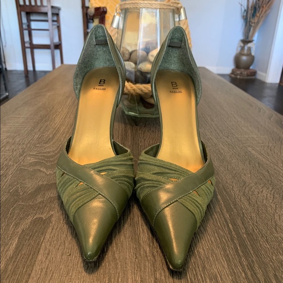 BAKERS Green Suede Leather Combo Pointed Heels 10 - Picture 9 of 11